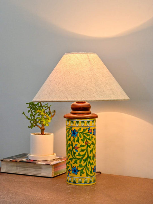 Blue Pottery Cylinder Lamp (Without Lampshade)